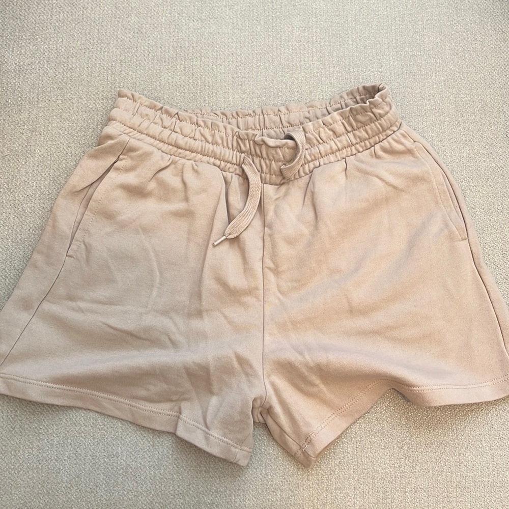 HM women’s cotton beige shorts small basic drawstring high rise